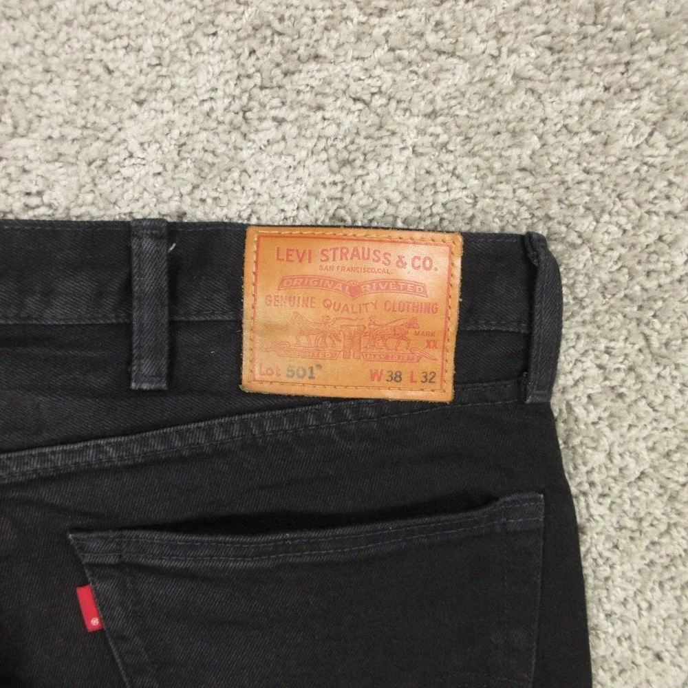 Levis Jeans Mens 38x32 Black 501 Button Fly Original Straight Premium Denim Pant